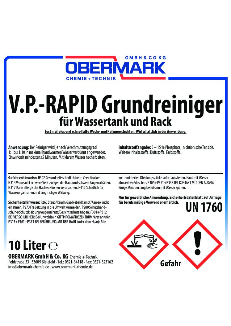 V. P. -Rapid Grundreiniger 10l – Obermark Chemie GmbH & Co. KG